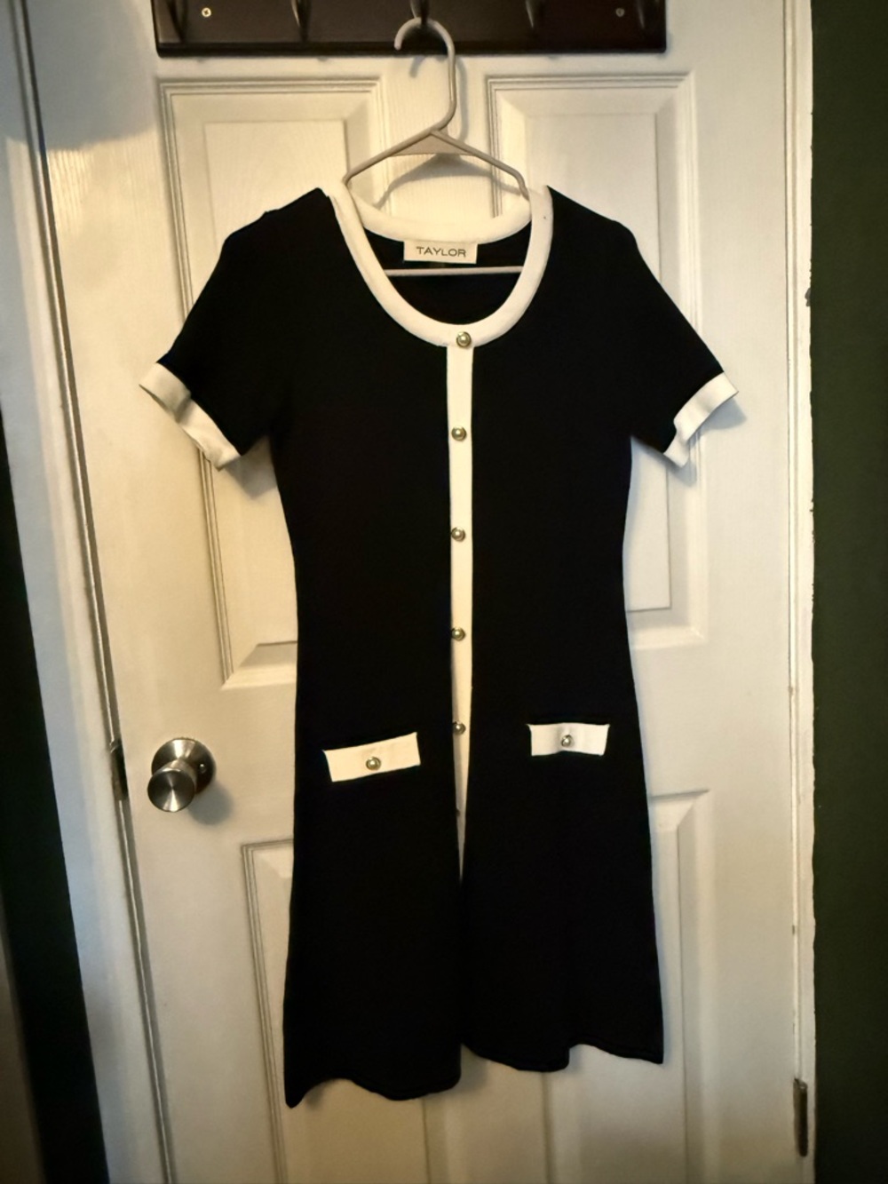 Taylor Black and White Short Sleeve Contrast Trim Mini Dress